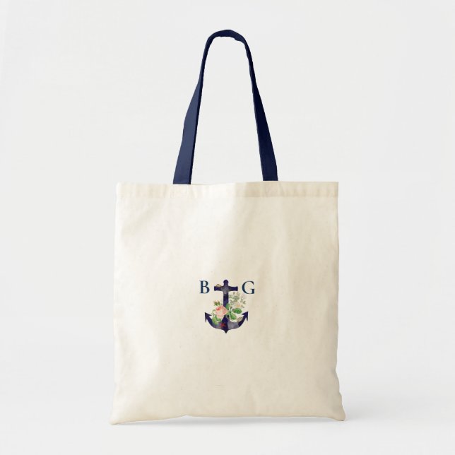 Tote Bag Ancre Floral Nautical Summer Mariage (Devant)