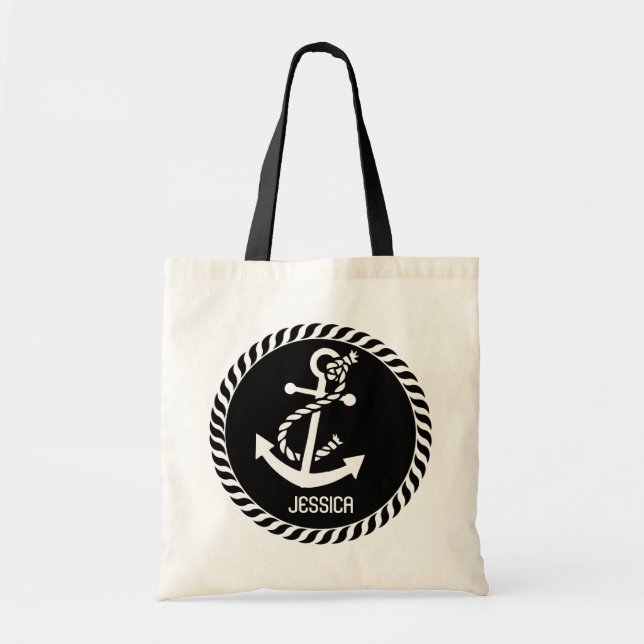 Tote Bag Ancre marine blanche et noire 2 (Devant)