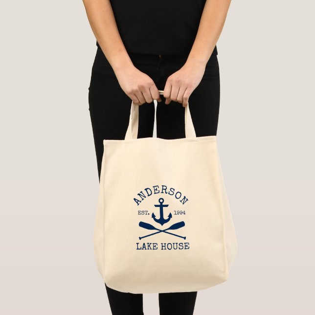 Tote Bag Ancre Nautical Lake House Oars Épicerie réutilisab (Devant (produit))