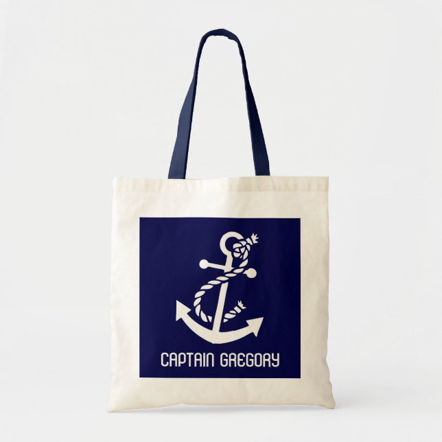 Tote Bag Ancre Nautique Bleue Et Blanche De La Marine (Devant)