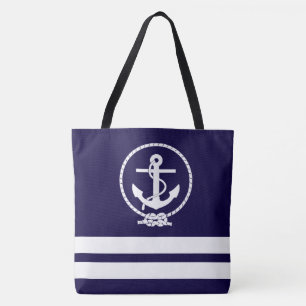 Tote Bag Ancre nautique et Motif de bande blanche amusant