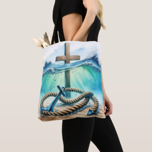 Tote Bag Ancre nautique et traversée dans l'eau océanique