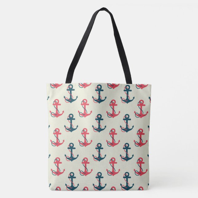 Tote Bag Ancre nautique grand Fourre-tout de rouge et de (Devant)