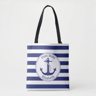 Tote Bag Ancre nautique Marine Blue First Mate Personnalis