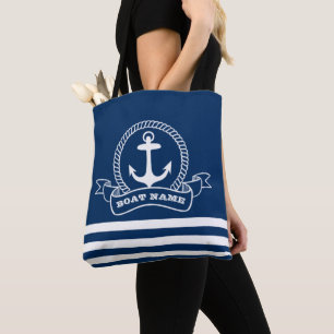 Tote Bag Ancre Naútíque Rayures Bleu Marine