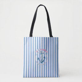 Tote Bag Ancre nautique, "Sail Away", Bleu Stripes, Cool