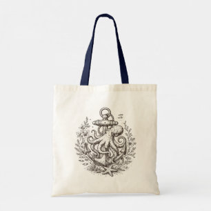 Tote Bag Ancre nautique vintage avec pieuvre
