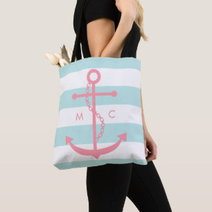 Tote Bag Ancre rose monogramme sur les pinces