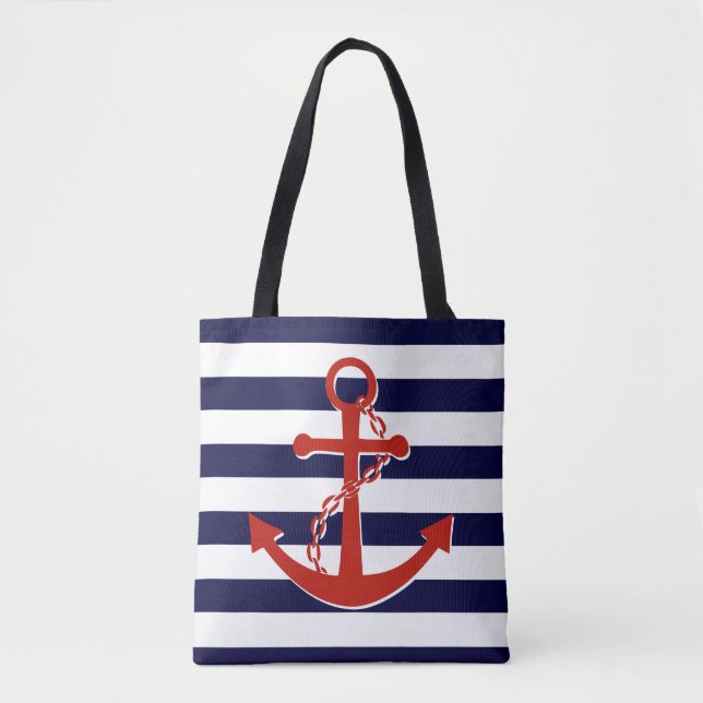 Tote Bag Ancre rouge marine Plage Stripes (Devant)