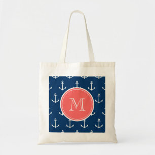 Tote Bag Ancres Bleues de la Marine Motif, Monogramme de co