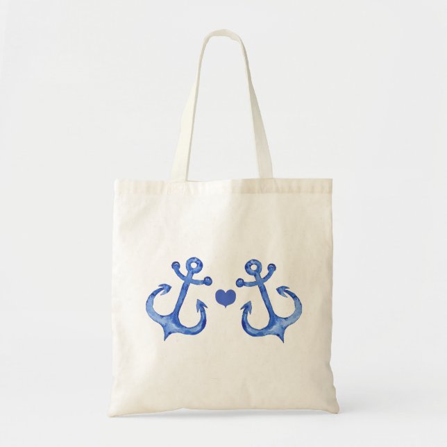 Tote Bag Ancres nautiques et coeur | Budget Fourre-tout (Devant)