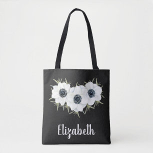 Tote Bag Anémones Noir & Blanc Mariage Botanique Totes