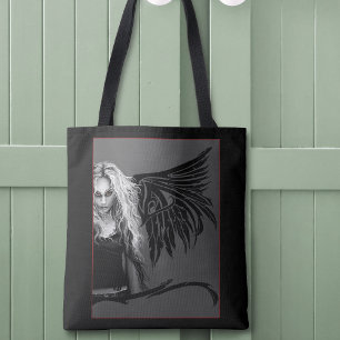 Tote Bag Ange Déchu Tribal Noir Audacieux Yeux Rouges Gothi