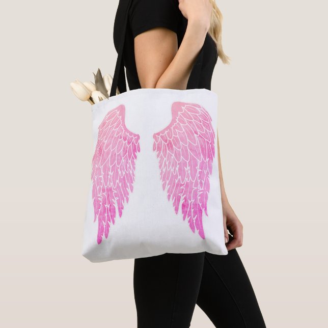 Tote Bag Ange rose ailes et blanc (De près)