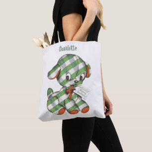 Tote Bag Animal en peluche chien puppy gingham de Noël vint