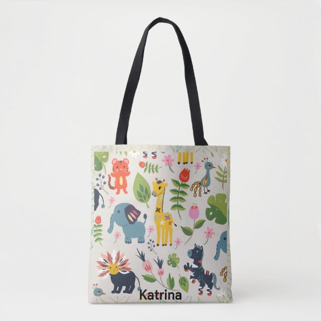 Tote Bag Animal Jungle Pastel Leaf Motif personnalisé (Devant)
