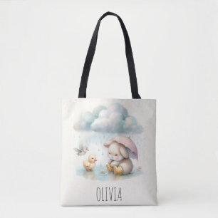Tote Bag Animaux Bébés Fantaisistes sous une Pluie Douce