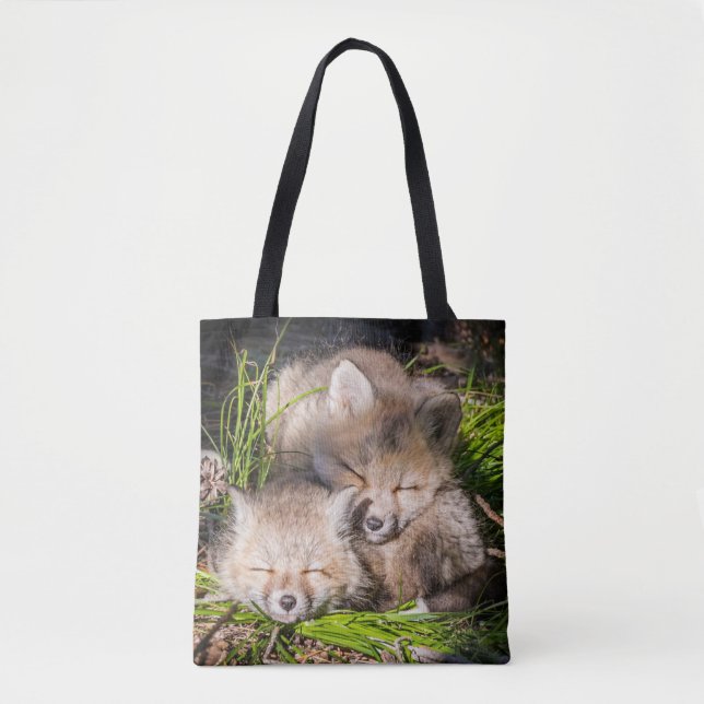 Tote Bag Animaux de bébés cutest | Baby Red Fox Kits Sleepi (Devant)