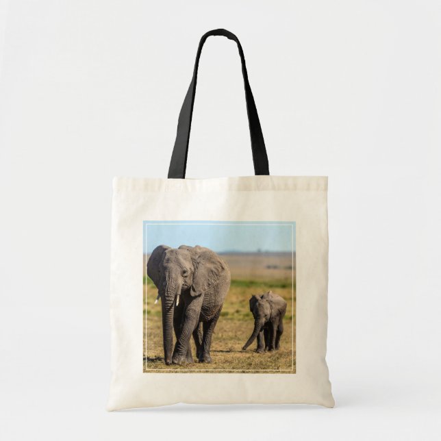 Tote Bag Animaux de bébés cutest | Eléphant mère & bébé (Devant)