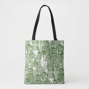 Tote Bag animaux de fête vert