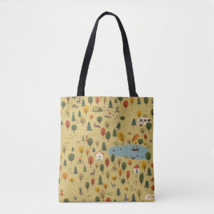 Tote Bag Animaux de forêt d'automne Vintage Papier peint