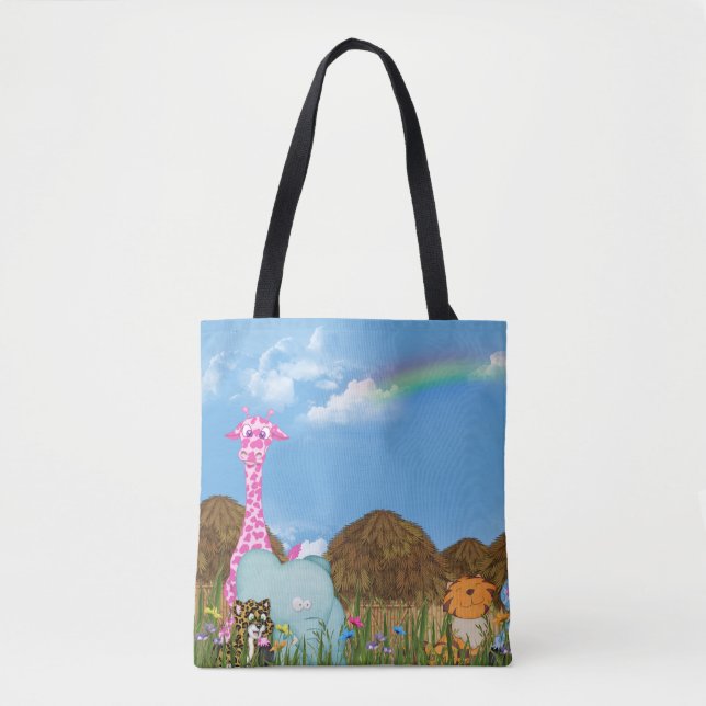Tote Bag animaux de la jungle avec arc-en-ciel (Devant)