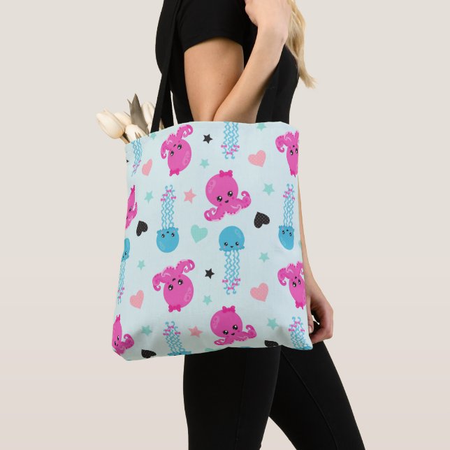 Tote Bag Animaux de mer, Vie de mer, poulpe, méduses, Coeur (De près)