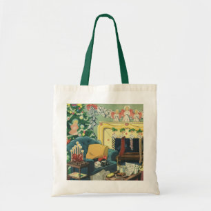 Tote Bag Animaux de Noël vintage dans le salon