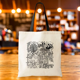 Tote Bag Animaux sauvages Main dessinée Art noir et blanc