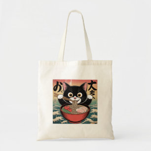 Tote Bag Anime Chat Manger Ramen Amusant Japonais Style Rét