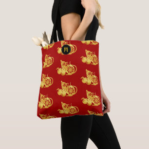 Tote Bag Année Rat Chinoise Zodiac Gold Papier coupé Monogr