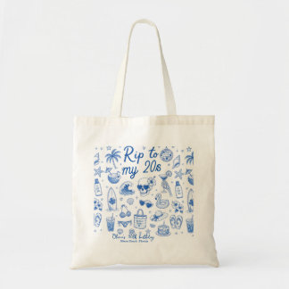 Tote Bag anniversaire 20 ans bleu plage personnalisé dessin