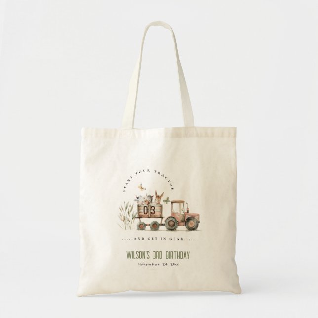 Tote Bag Anniversaire de enfant de tracteur pour animaux de (Devant)