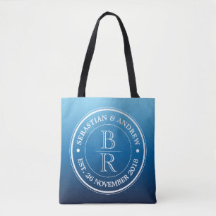 Tote Bag Anniversaire de mariage gai bleu d'Ombre de logo
