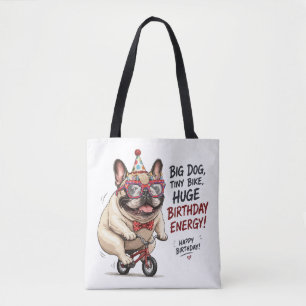 Tote Bag Anniversaire drôle de Bulldog français à vélo