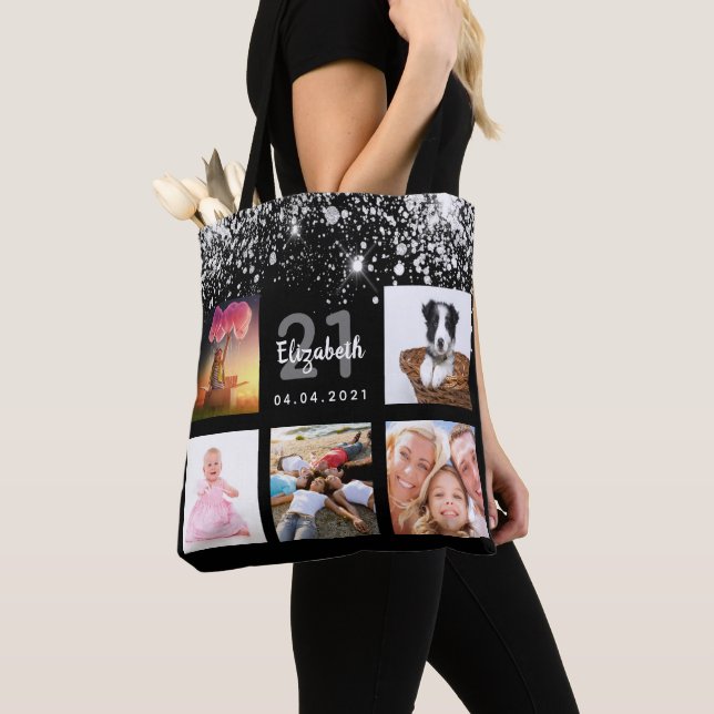 Tote Bag Anniversaire noir argent parties scintillant photo (De près)