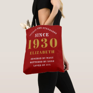 Tote Bag Anniversaire personnalisé 1930 Nom élegant rouge o