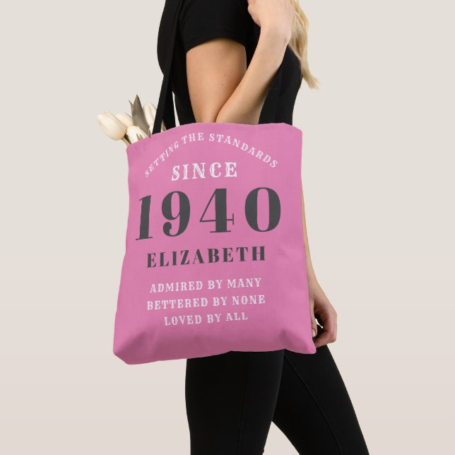 Tote Bag Anniversaire personnalisé 1940 Nom Grey Rose Girly (De près)