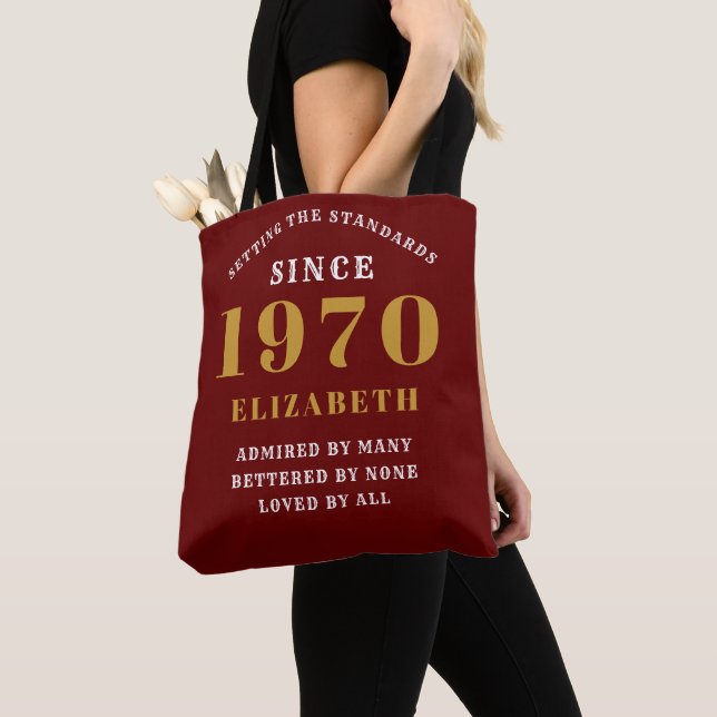 Tote Bag Anniversaire personnalisé 1970 Ajouter Votre Nom B (De près)