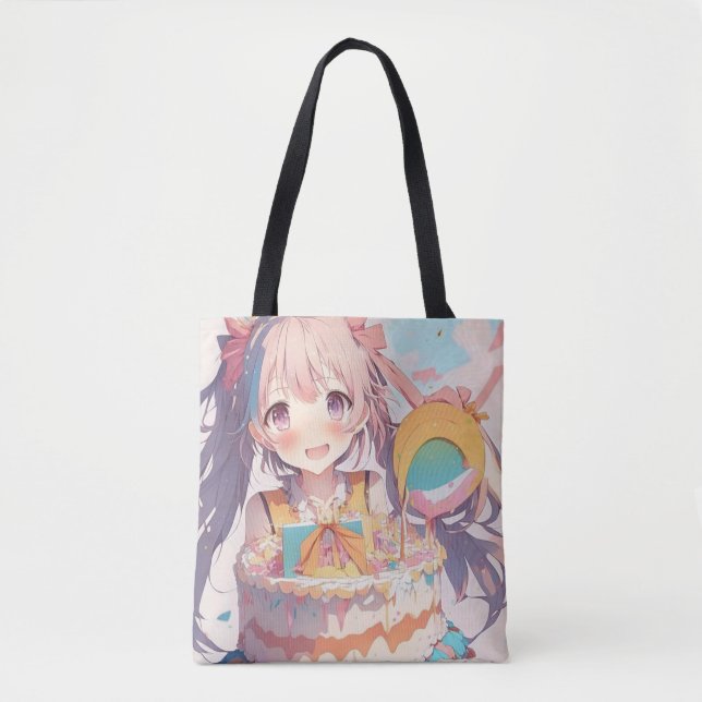 Tote Bag Anniversaire Personnalisé Fille Pastel Couleurs (Devant)