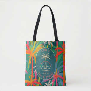 Tote Bag Anniversaire Plage de fête palmier Coucher de sole