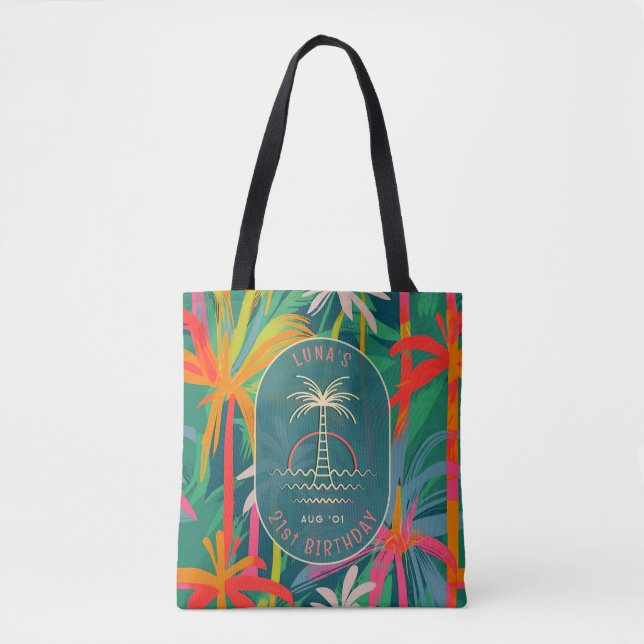 Tote Bag Anniversaire Plage de fête palmier Coucher de sole (Devant)