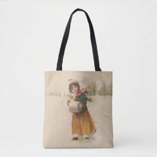 Tote Bag Antique Fille de Noël Enfant d'hiver