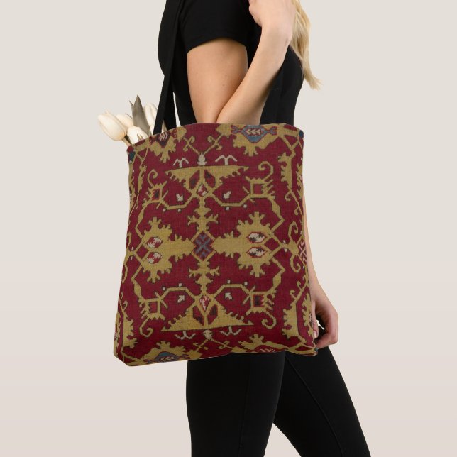 Tote Bag Antique géométrique Oriental Perse Motif rouge (De près)