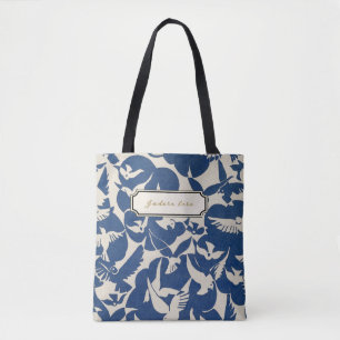 Tote Bag Antique, Livre Vintage, Oiseaux, Bleu, Amour à lir