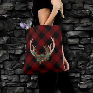 Tote Bag Antlers Russes Boho Deer   Floral de Noël