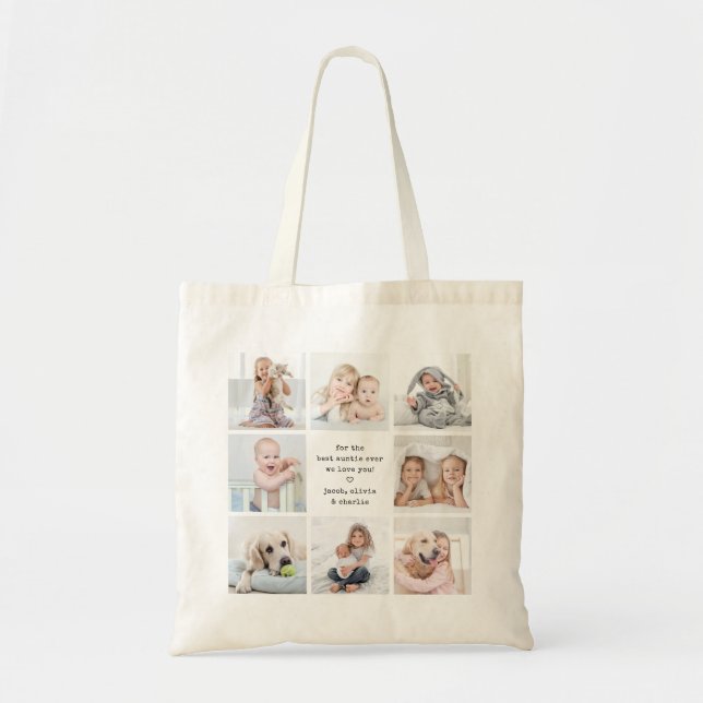 Tote Bag Any Text Front Back Photo Collage Modern Keepsake (Devant)
