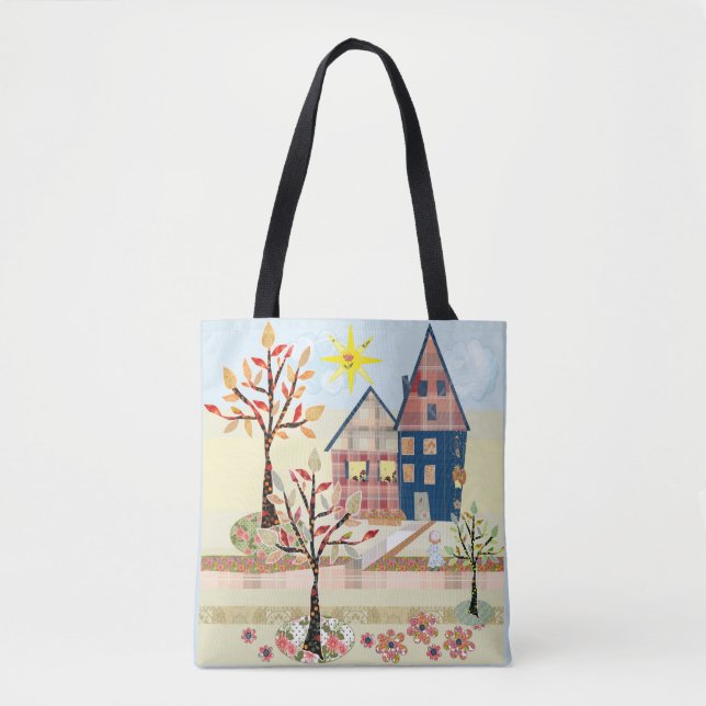 Tote Bag Applique, maisons, village (Devant)