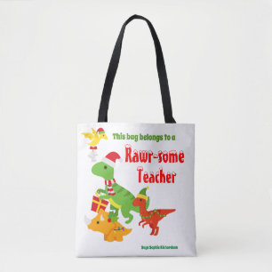 Tote Bag Appréciation de l'enseignant de Noël Enfants Dinos