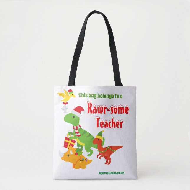 Tote Bag Appréciation de l'enseignant de Noël Enfants Dinos (Devant)